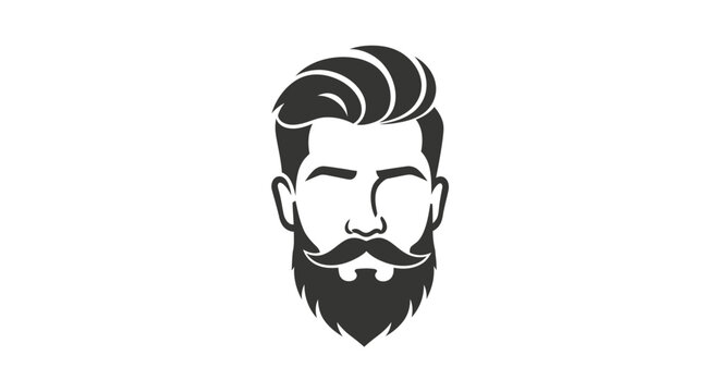 Stylish bearded man head with modern haircut and mustache