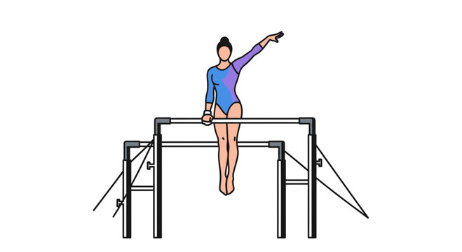 Gymnast Performs Routine On Uneven Parallel Bars Dynamic Movement