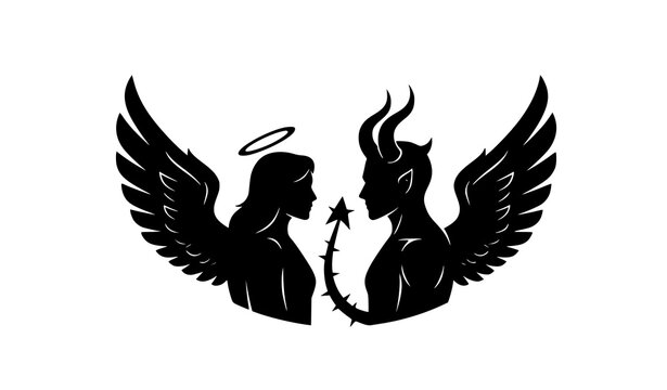 Angel and devil silhouette logo contrast concept vector illustration