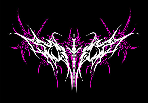 neo tribal symmetrical freehand vector style. Sharp, aggressive purple and white ornament for streetwear, tattoo flash, and edgy dark aesthetic.
