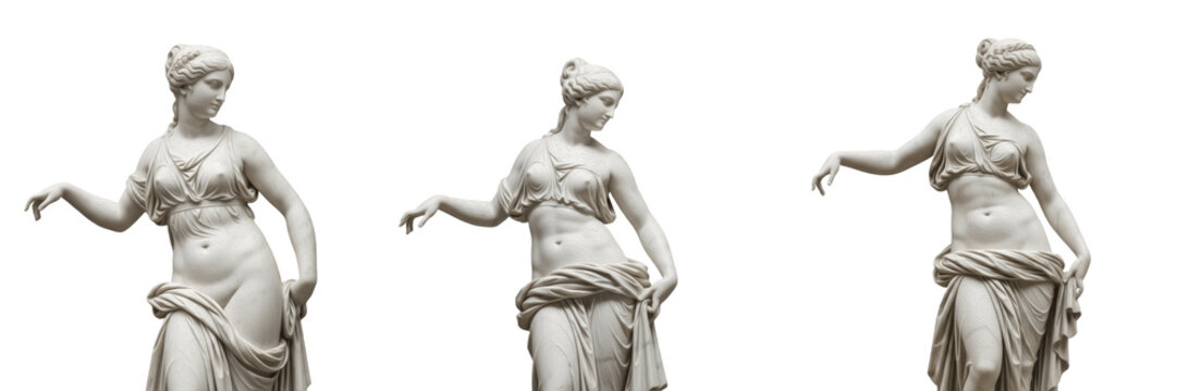 Elegant Classical Goddess Statue, Hellenistic Marble Sculpture of Veiled Woman, Greco-Roman Art, Nymph Figurine, Mythological Feminine Figure, Isolated On White.