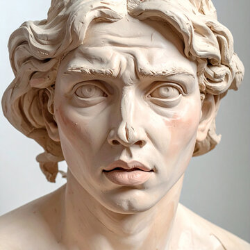 Antique stone sculptures featuring a marble lion, an ancient Greek god bust, and a white Roman portrait of a woman stand as a historic monument of classical art