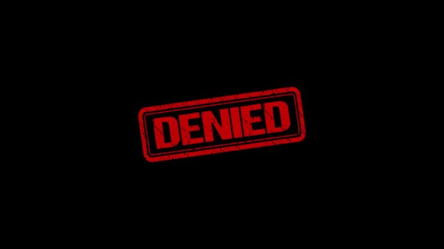 Denied stamp design motion graphics. grunge rubber stamp impression animation. denied distressed texture effect 4k video.