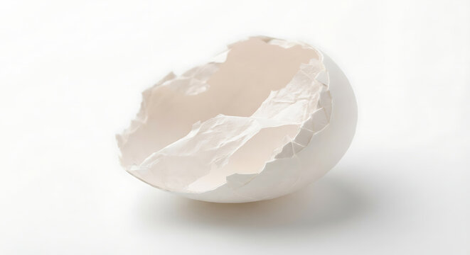 Broken white eggshell isolated on white background
