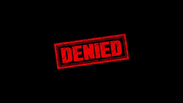 Denied stamp design motion graphics. grunge rubber stamp impression animation. denied distressed texture effect 4k video.