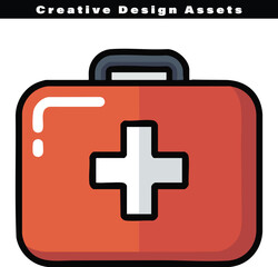 Obraz premium A vibrant red first aid kit icon featuring a clean white cross symbol for medical emergency design