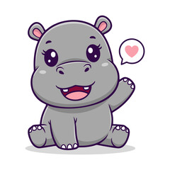 Fototapeta premium Cute Hand Drawn Hippopotamus with Heart Shape Bubble Illustration