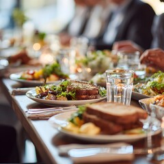Obraz premium Elegant Dinner Party with Delicious Food and Drinks.