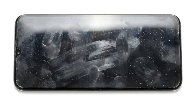 Dirty Smartphone Screen with Fingerprints and Smudges on White