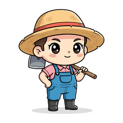 Obraz premium Hand Drawn Cartoon Little Farmer with Hoe Illustration Art