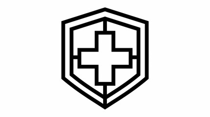 Obraz premium Outline icon of medical cross in a protective shield, isolated white background.