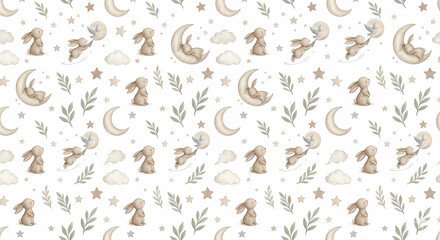Fototapeta premium Watercolor nursery collection: cute animals, floral wreaths and alphabet letters for baby room decor PNG.