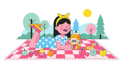 Obraz premium Joyful Child Enjoys Fresh Juice At A Sunny Outdoor Picnic