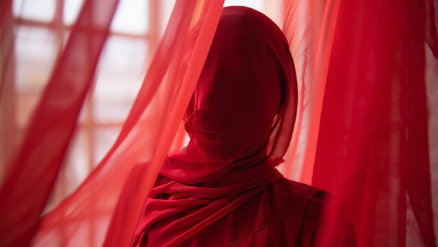 Mysterious Figure in Red Veil