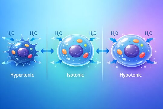 Animal Cell Tonicity Comparison &ndash; Hypertonic, Hypotonic and Isotonic Osmosis Infographic Vector