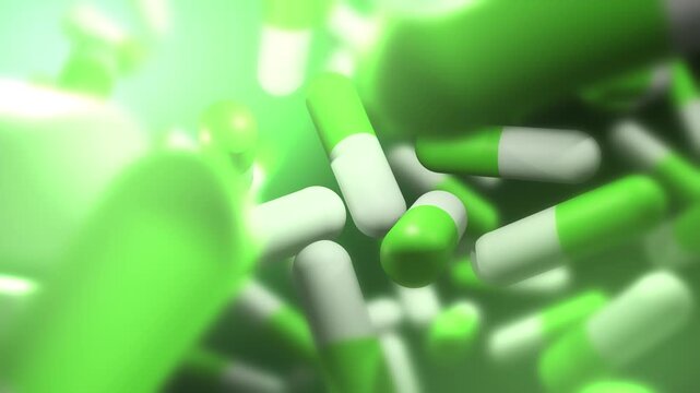 Cinematic 3D Animation of Green and White Capsule Pills