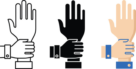Obraz premium Hand, holding, wrist, icon, set, representing, help, support, assistance, rescue, restraint, safety, arrest, control, stop, partnership, together, human, vector, illustration.