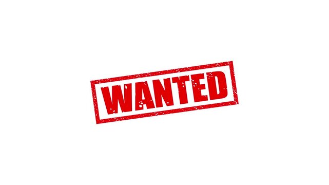 Wanted stamp design motion graphics. grunge rubber stamp impression animation. wanted distressed texture effect 4k video.