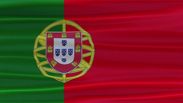 Portugal flag waving in the wind with high quality fabric texture