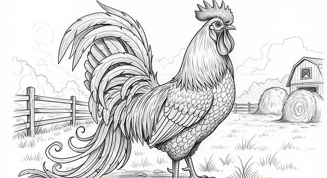 A rooster standing proudly in farm.