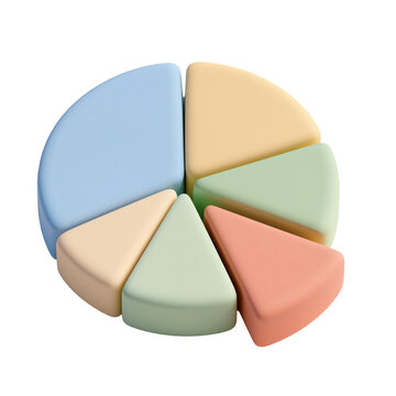 Colorful pie chart sections isolated on transparent background showing different data segments and proportions in a simple design