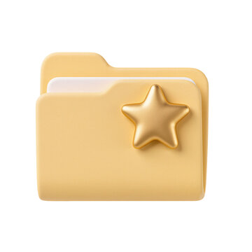 An isolated yellow folder with a star symbol on transparent background for organizing files and highlighting important documents