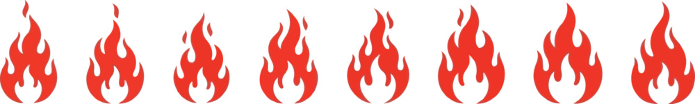 Set of red flames on white background - simple graphic design elements