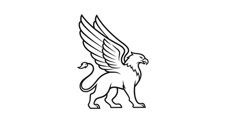 Obraz premium Mythical Griffin Line Art Illustration - Majestic Creature of Legend