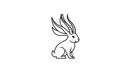 Fototapeta premium Whimsical Rabbit with Antelope Horns Line Art Illustration