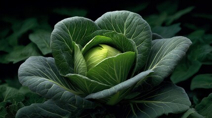 Obraz premium Tight crop of cabbage head revealing intricate layers and organic textures.