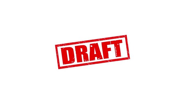 Draft stamp design motion graphics. grunge rubber stamp impression animation. draft distressed texture effect 4k video.