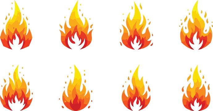 Vector graphics of flames in different sizes and shapes for various design applications