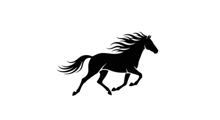Silhouette of a galloping horse with flowing mane and tail on white background © rexus