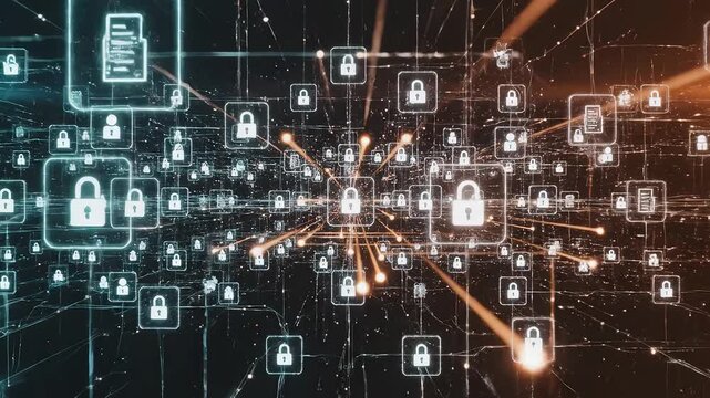 Digital network with lock icons