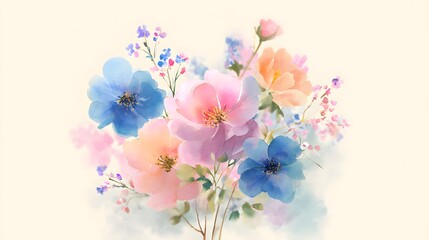 Fototapeta premium Delicate Watercolor Floral Arrangement with Soft Pastel Hues.