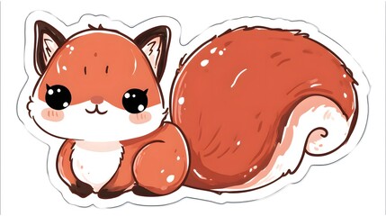 Fototapeta premium Cute Kawaii Fox Illustration with Big Eyes and Fluffy Tail.