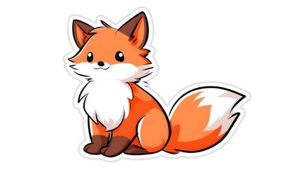 Fototapeta premium Cute Cartoon Fox Illustration Sitting Adorable Animal.