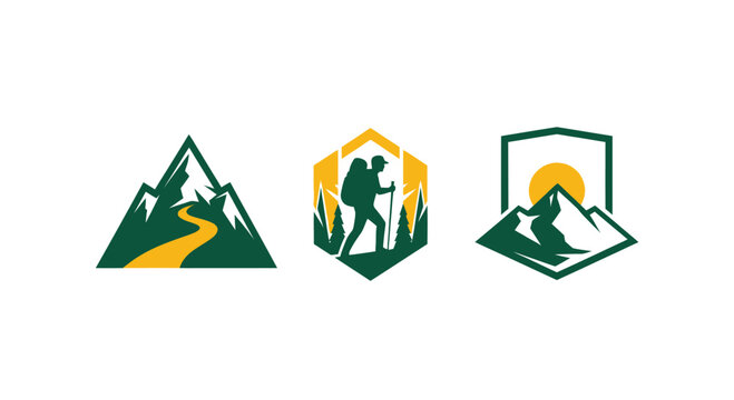 Mountain Hiking Adventure Logo Icons Set - Vector Graphics