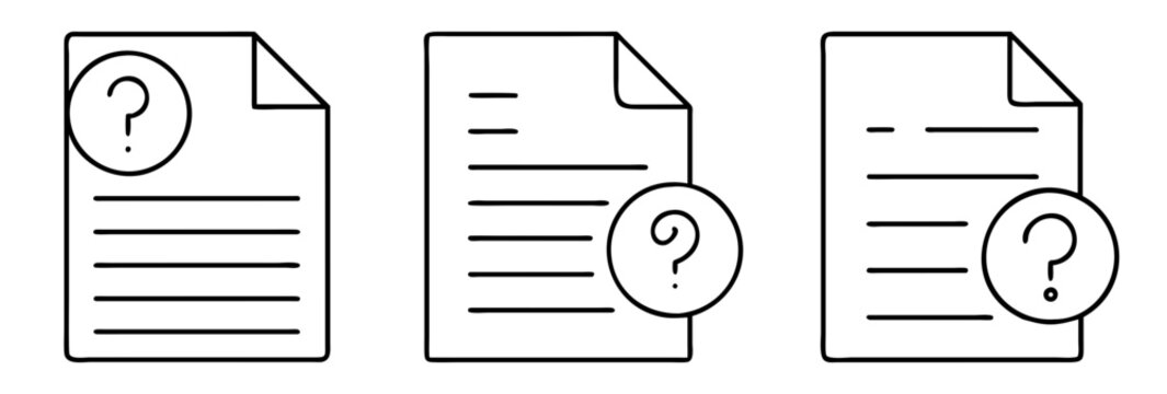 Three document icons with text lines and a question mark circle overlay