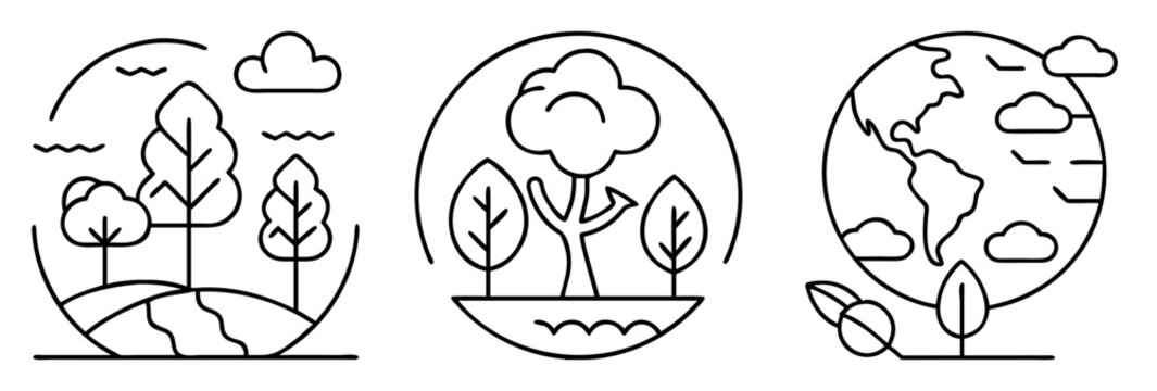 Three Earth illustration designs emphasizing environmental sustainability, nature and ecology