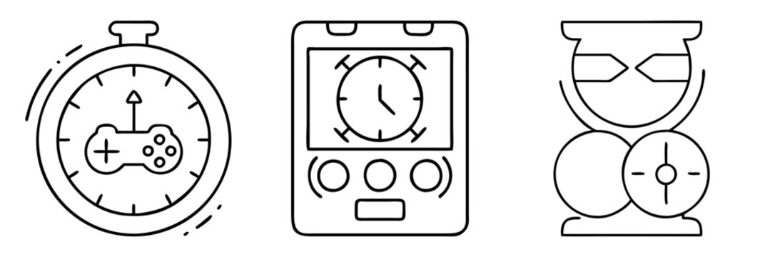 Collection of gaming and time management icons featuring diverse timing mechanisms