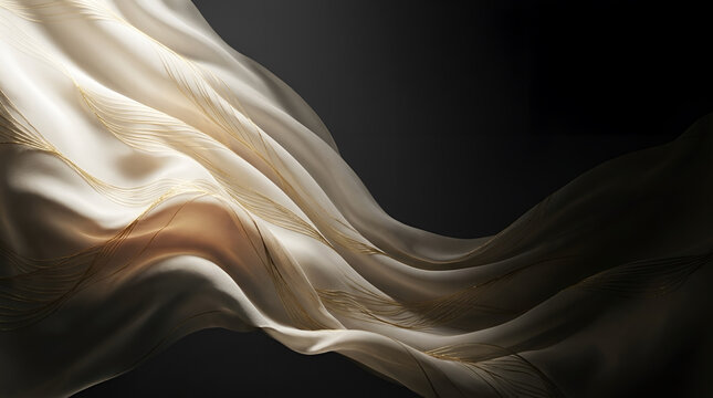Interwoven Ivory Silk and Glowing Gold Threads - Luxury Abstract Textile Background