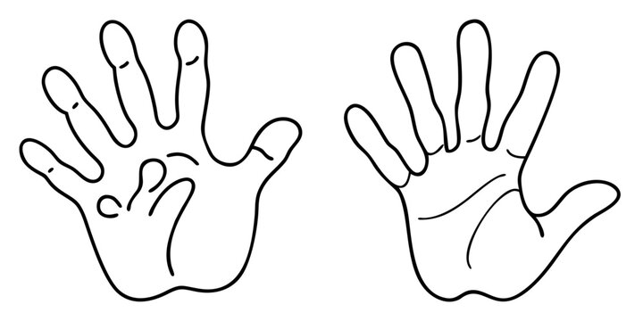 Line drawing of two hands with visible palm creases and details