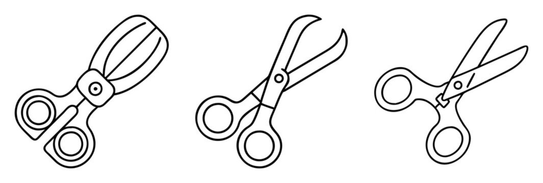 Three scissor illustrations depicting different types of scissors with varied blade shapes