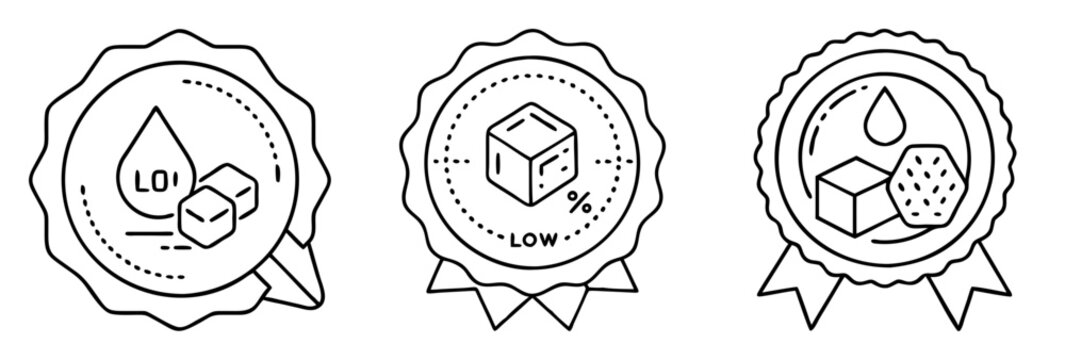 Three distinct product badges depicting different approaches to low sweetness