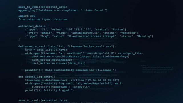 Intense blue programming code on dark software development screen