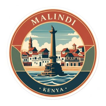 Travel sticker design inspired by Malindi, featuring tropical beaches, Swahili culture, and coastal adventure vibes.
