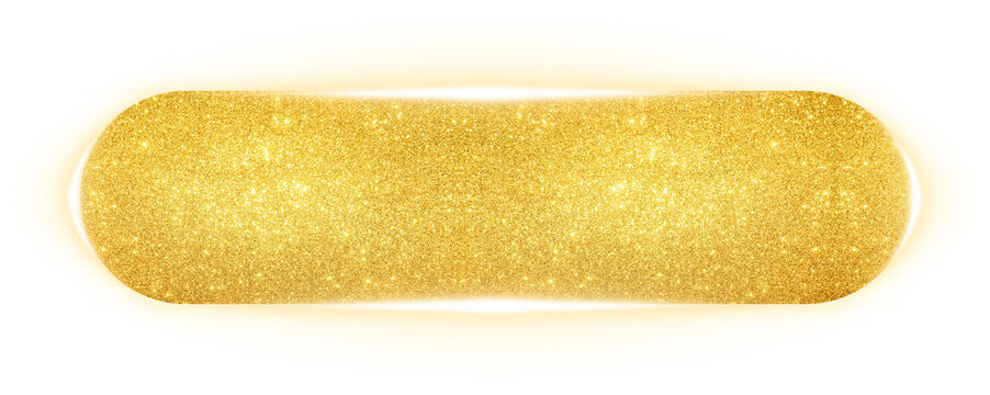 Elegant golden glitter capsule shaped button with soft glow effect