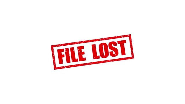 File Lost stamp design motion graphics. grunge rubber stamp impression animation. file lost distressed texture effect 4k video.