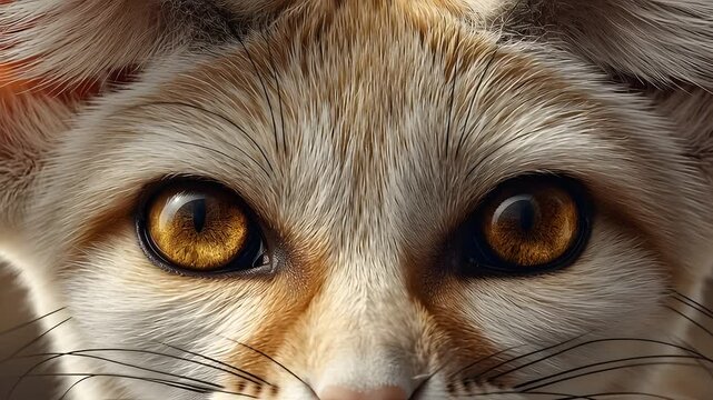 Close-up of a Fennec Fox's Intense Gaze with Large Ears, Desert Wildlife Portrait